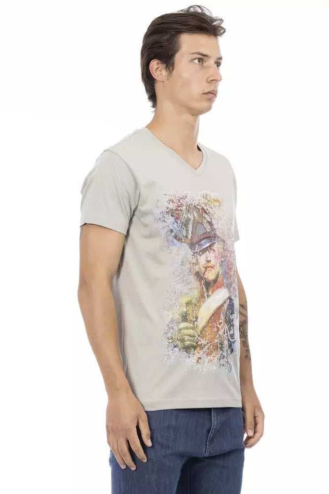 Trussardi Action Elegant V-Neck Tee with Exclusive Front Print