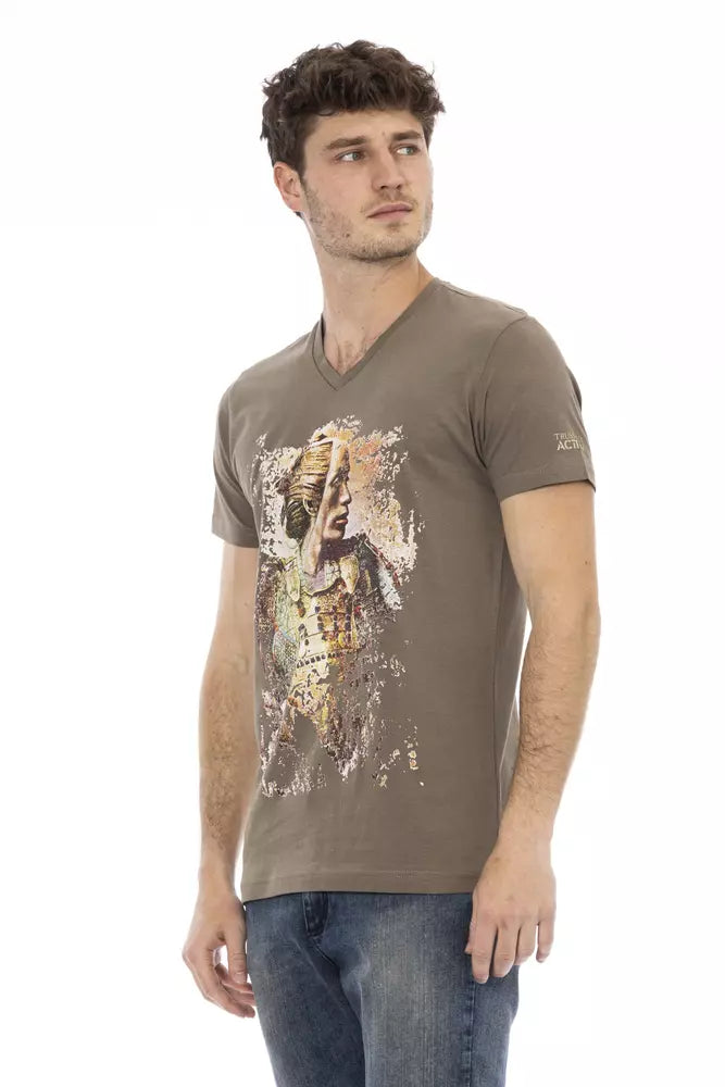 Trussardi Action Elegant V-Neck Tee with Chic Front Print