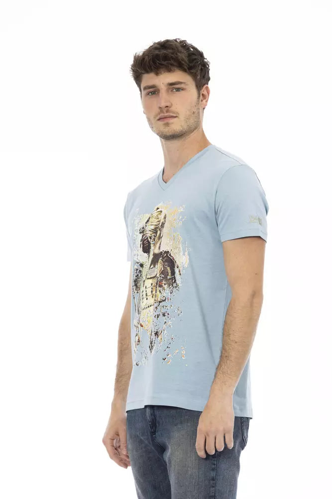 Trussardi Action Elegant V-Neck Tee with Chic Front Print