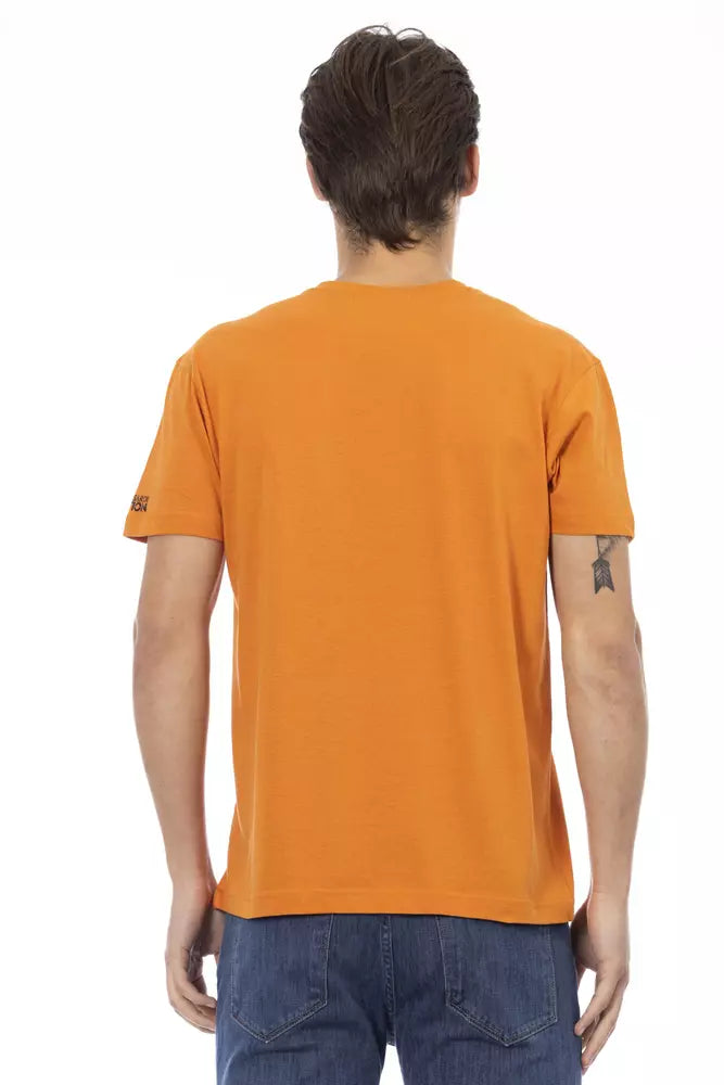 Trussardi Action Vibrant Orange V-Neck Tee with Elegant Print