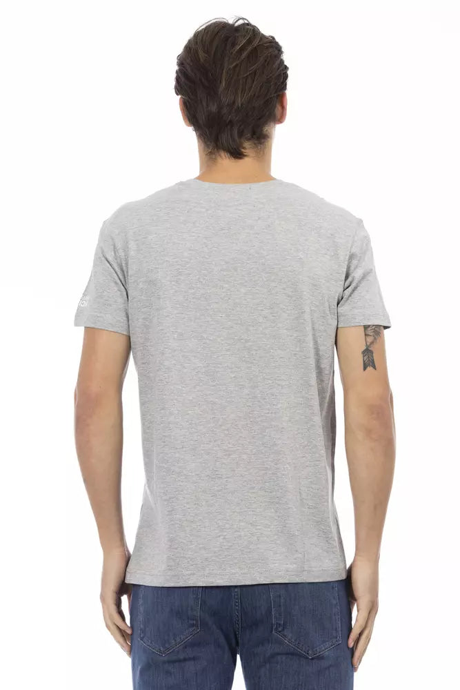 Trussardi Action Elegant V-Neck Tee With Chic Front Print