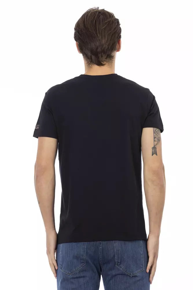 Trussardi Action V-Neck Black Tee with Chic Front Print