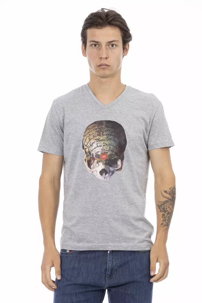 Trussardi Action V-Neck Front Print Short Sleeve Tee - Elegant Gray