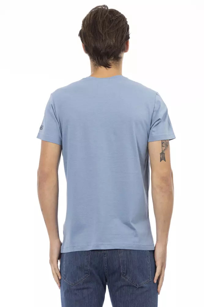 Trussardi Action Chic Light Blue V-Neck Tee with Front Print