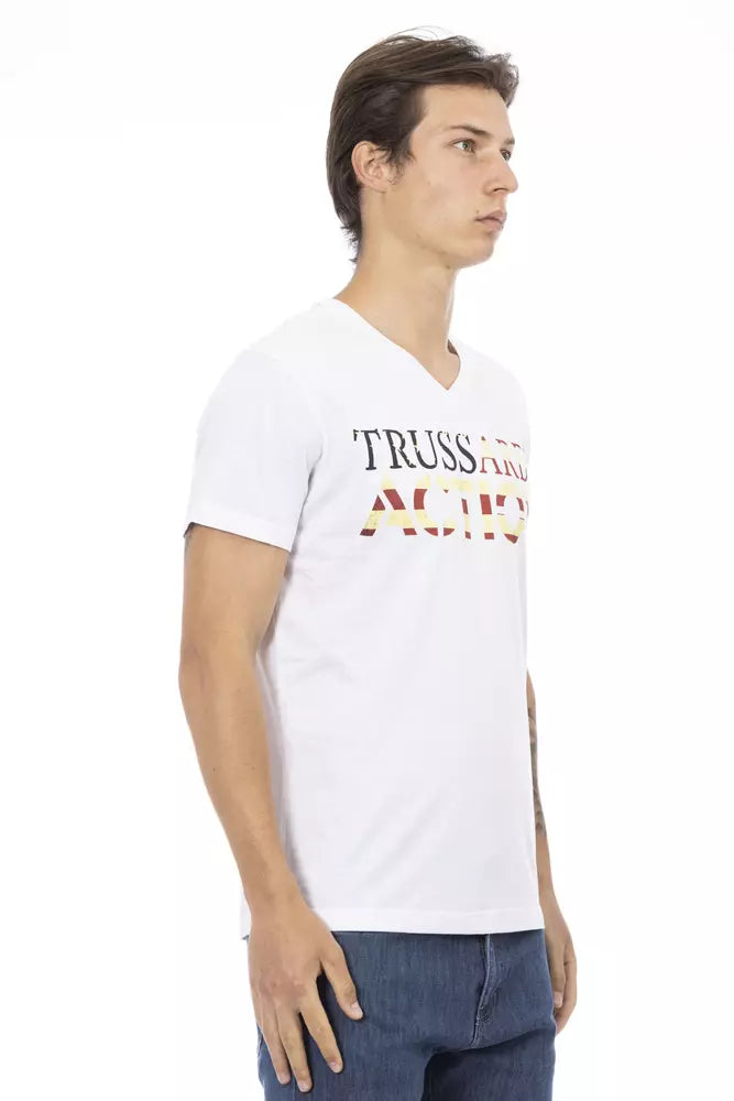 Trussardi Action Elegant V-Neck Tee with Chic Front Print