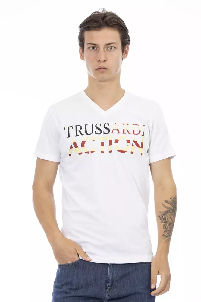 Trussardi Action Elegant V-Neck Tee with Chic Front Print