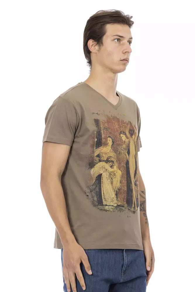 Trussardi Action Elegant V-Neck Tee with Chic Front Print