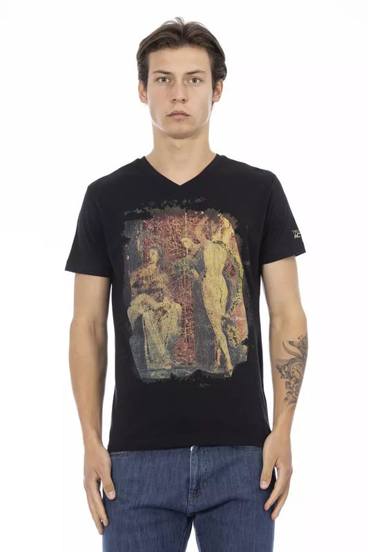 Trussardi Action Chic V-Neck Tee with Artistic Front Print