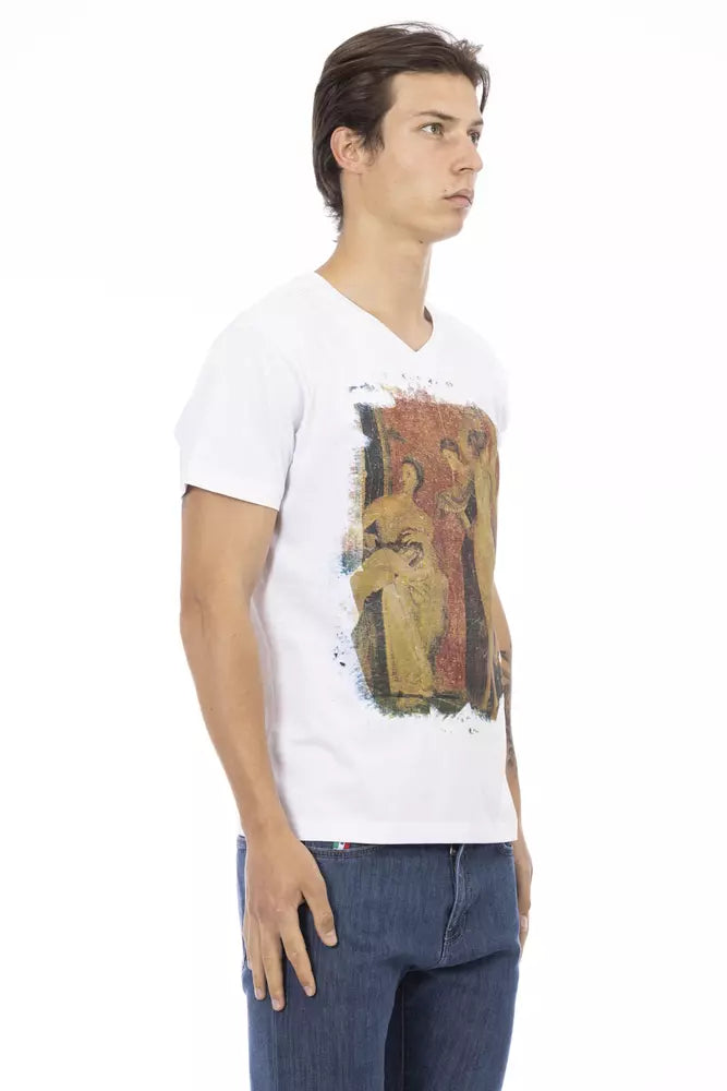 Trussardi Action Sleek V-Neck Tee with Artistic Front Print