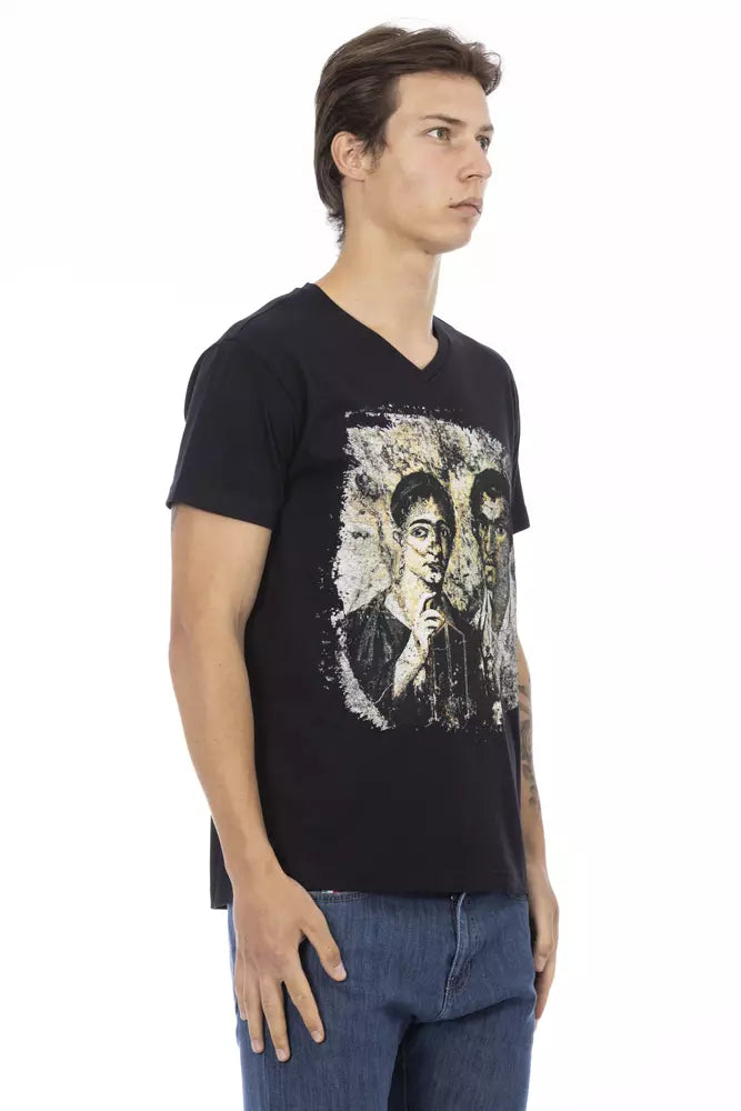 Trussardi Action Elegant V-Neck Tee with Chic Front Print