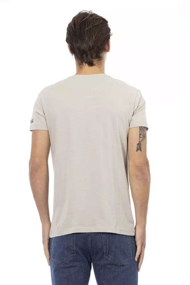 Trussardi Action Chic Beige V-Neck Tee With Front Print