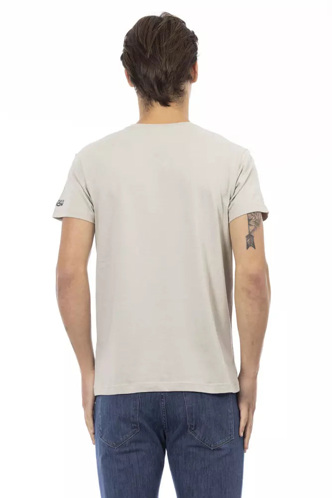 Trussardi Action Beige V-Neck Tee with Chic Front Print