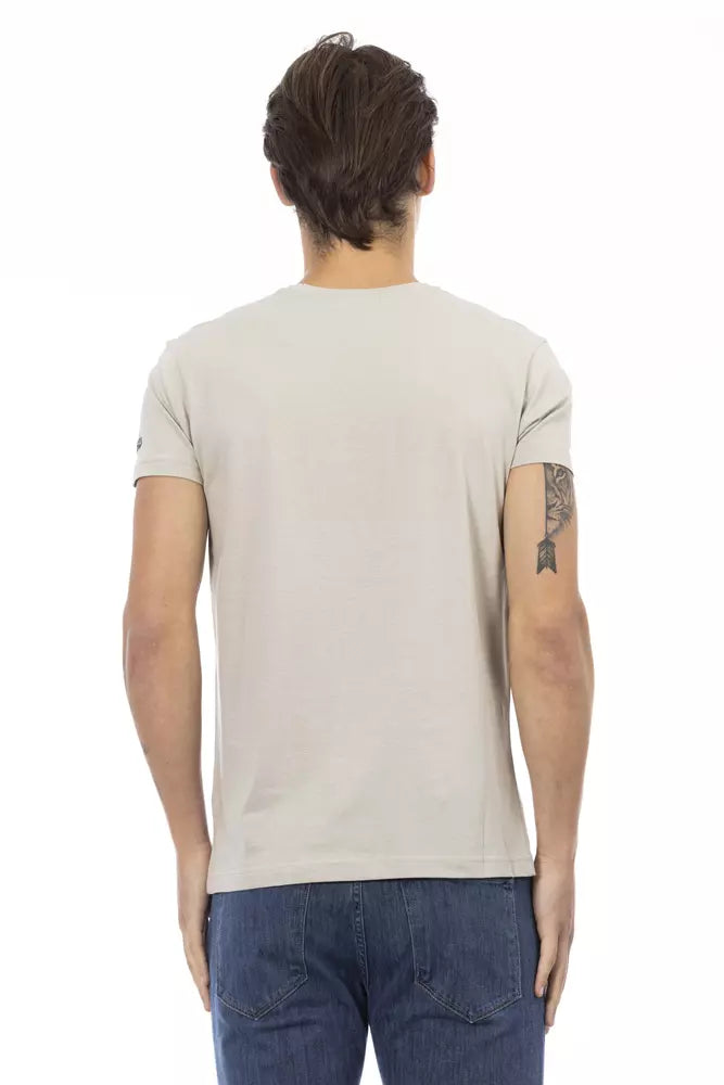 Trussardi Action Beige V-Neck Tee with Elegant Front Print