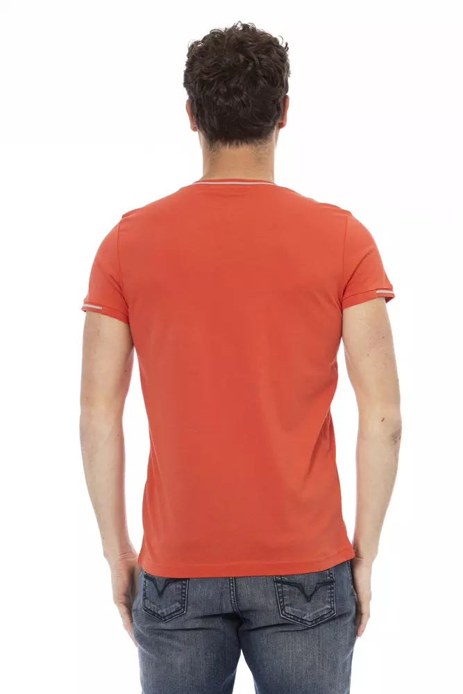 Trussardi Action Vibrant Orange V-Neck Tee with Chest Print