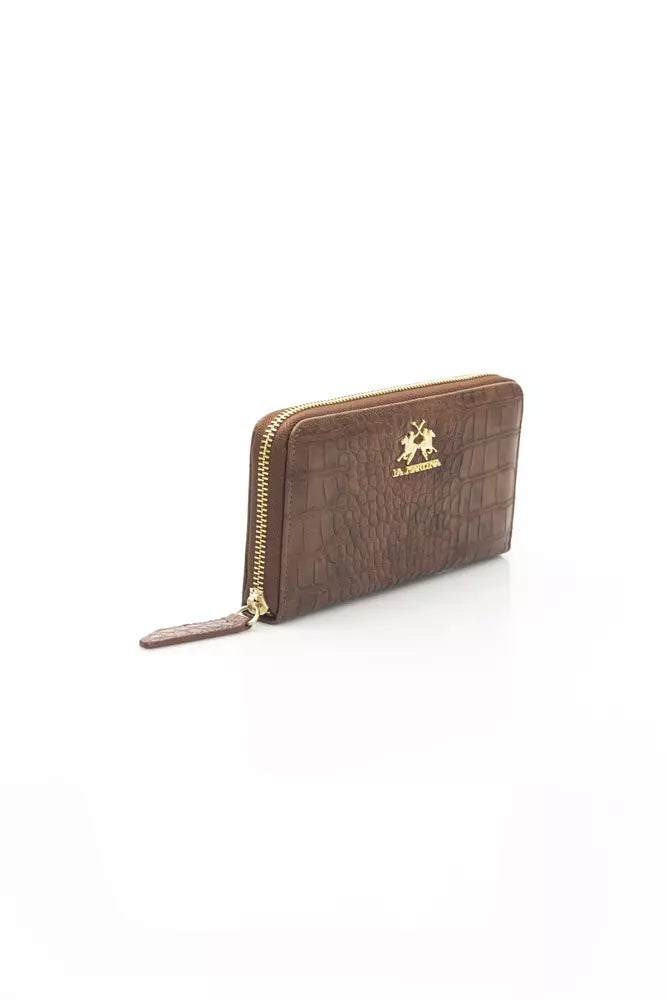 La Martina Elegant Brown Leather Zip Wallet