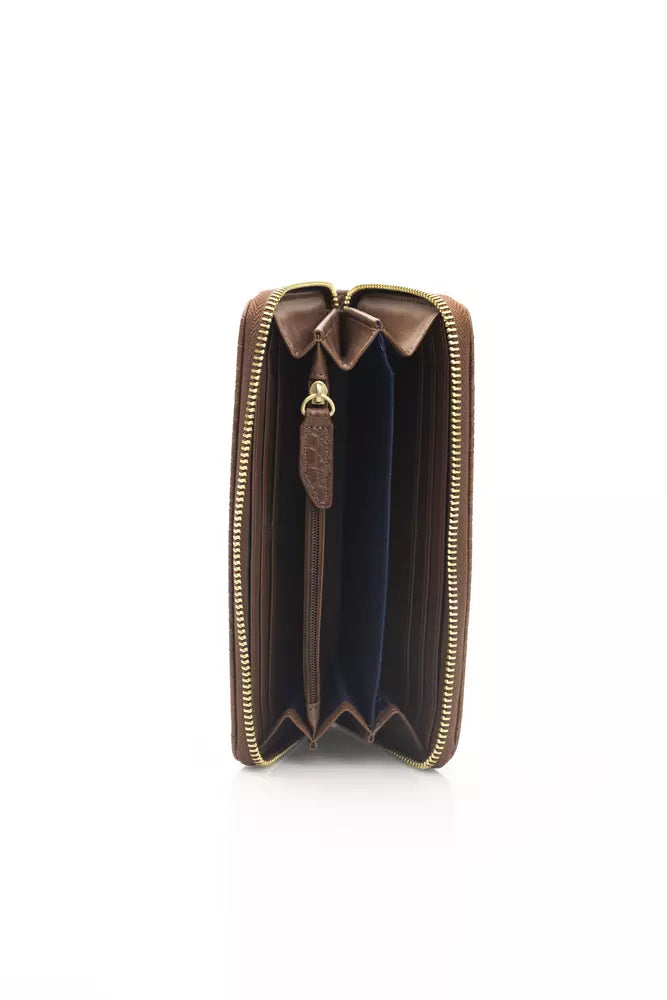 La Martina Elegant Brown Leather Zip Wallet