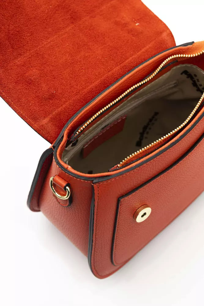 Baldinini Trend Elegant Red Leather Shoulder Bag with Golden Accents