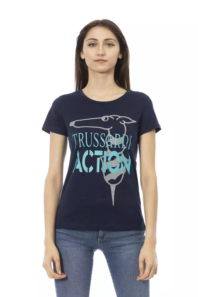 Trussardi Action Elegant Blue Print Tee with Short Sleeves