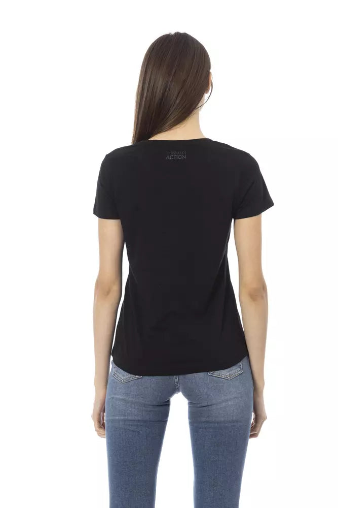 Trussardi Action Chic Black Cotton Blend Tee with Unique Front Print