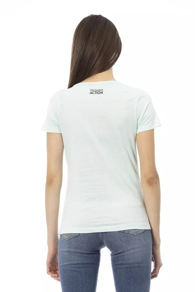 Trussardi Action Elegant Light Blue Tee with Chic Front Print