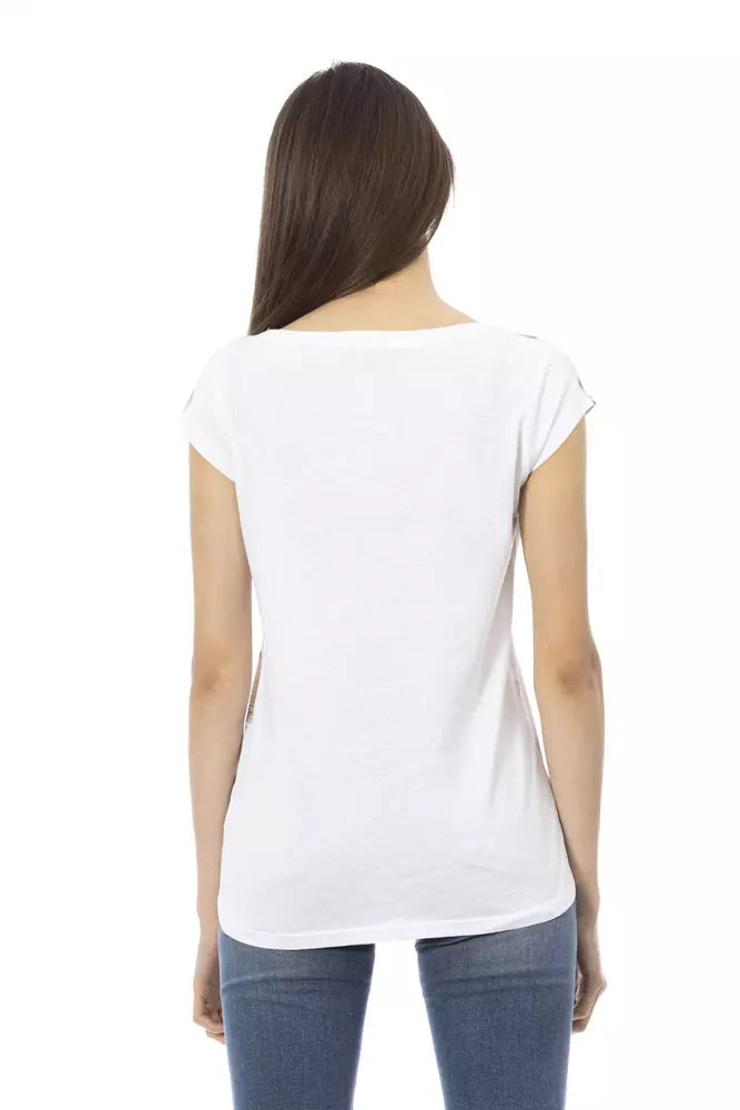 Trussardi Action Chic White Cotton-Blend Tee with Bold Print