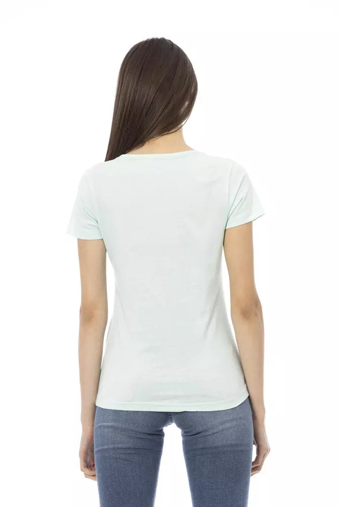 Trussardi Action Elegant Light Blue V-Neck Tee