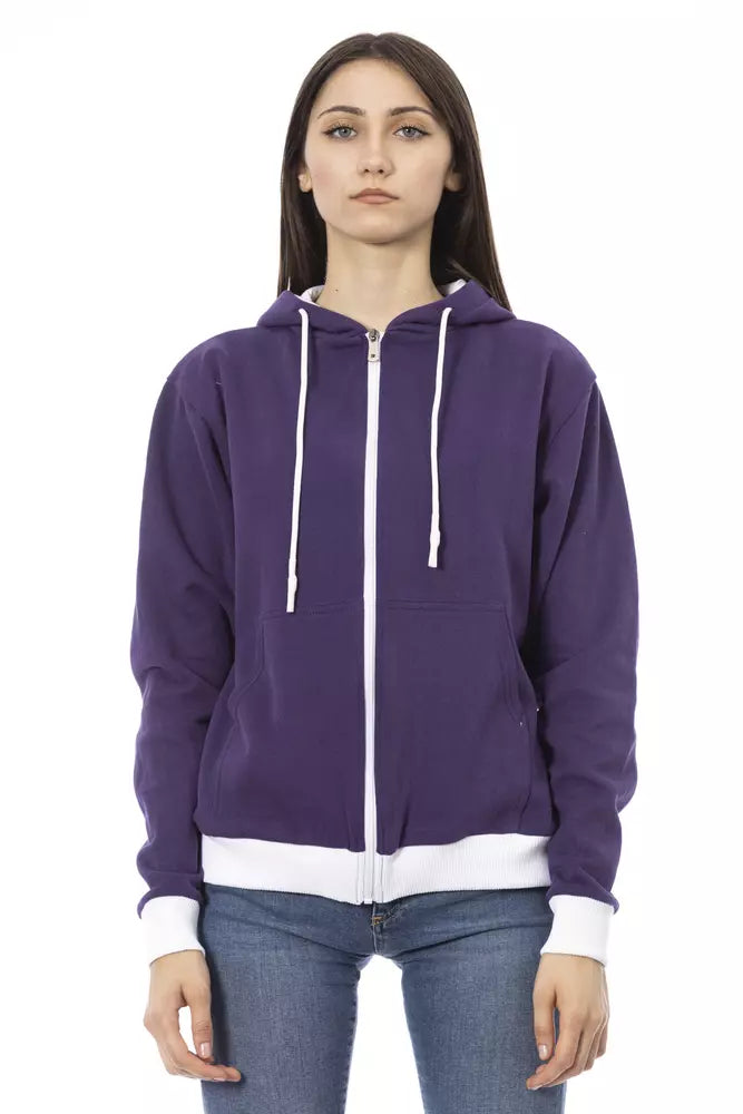 Baldinini Trend Chic Purple Cotton Hooded Sweater