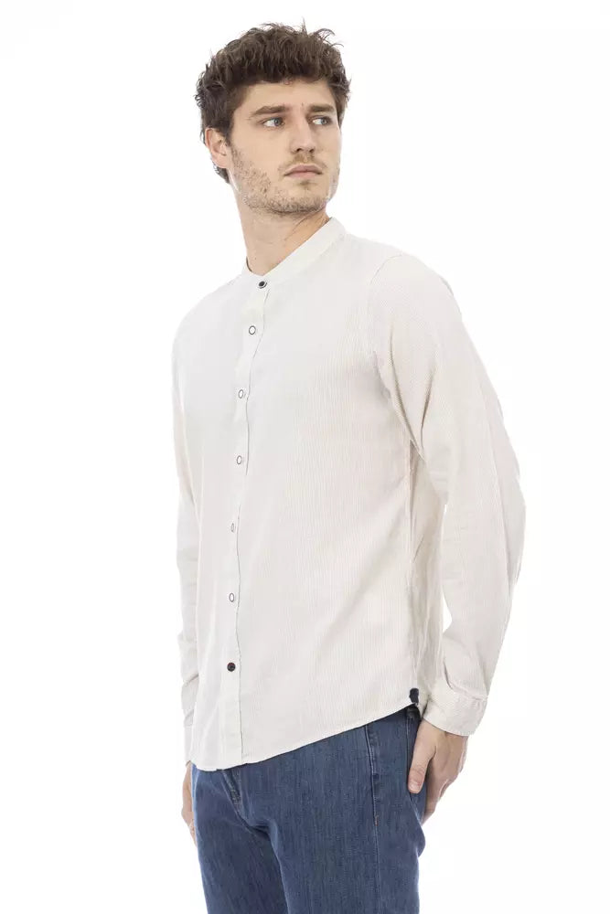 Baldinini Trend Chic Mandarin Collar White Shirt for Men