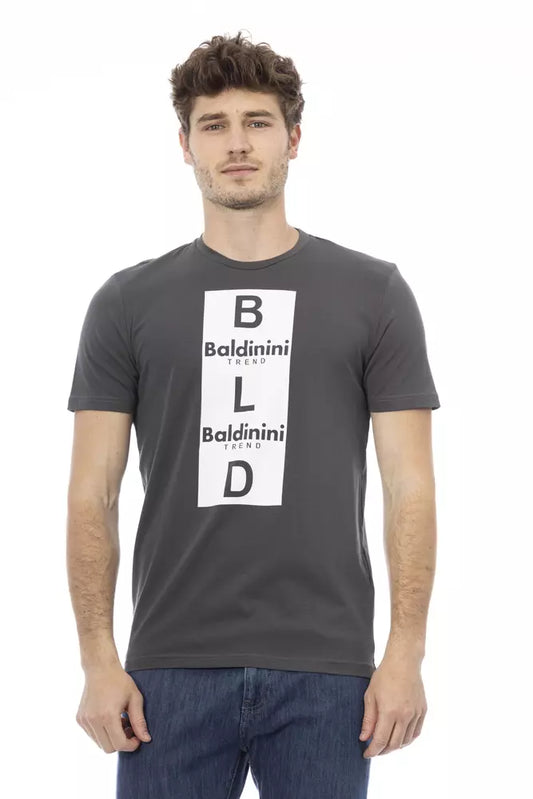 Baldinini Trend Chic Gray Cotton Tee with Unique Front Print