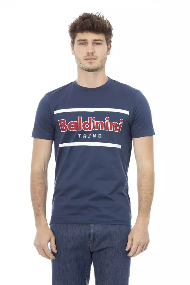 Baldinini Trend Elegant Blue Cotton Tee with Chic Front Print