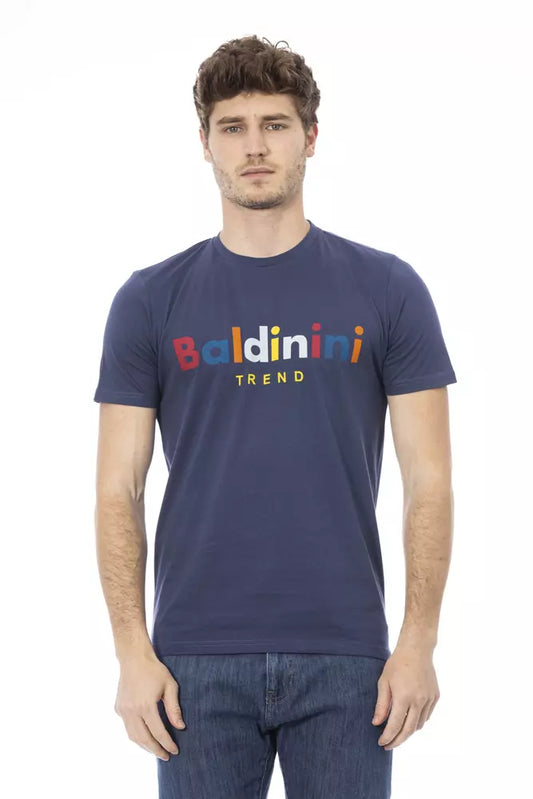 Baldinini Trend Elegant Blue Cotton Tee with Stylish Front Print