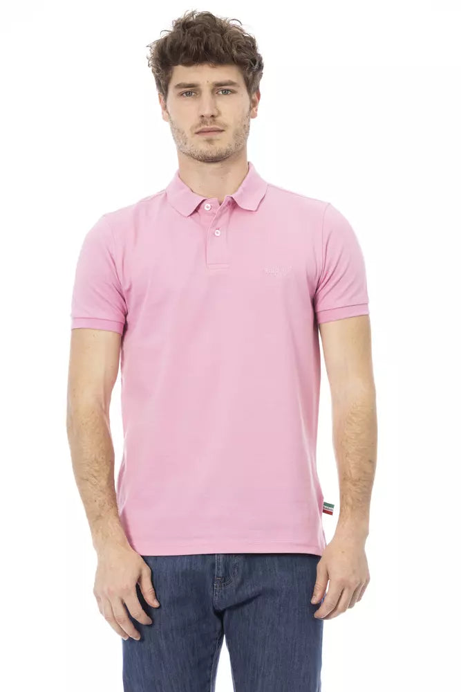 Baldinini Trend Chic Pink Cotton Polo with Elegant Embroidery