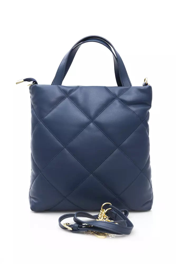 Baldinini Trend Elegant Blue Leather Shoulder Bag with Golden Accents