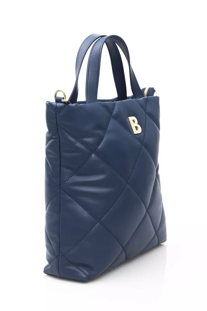 Baldinini Trend Elegant Blue Leather Shoulder Bag with Golden Accents