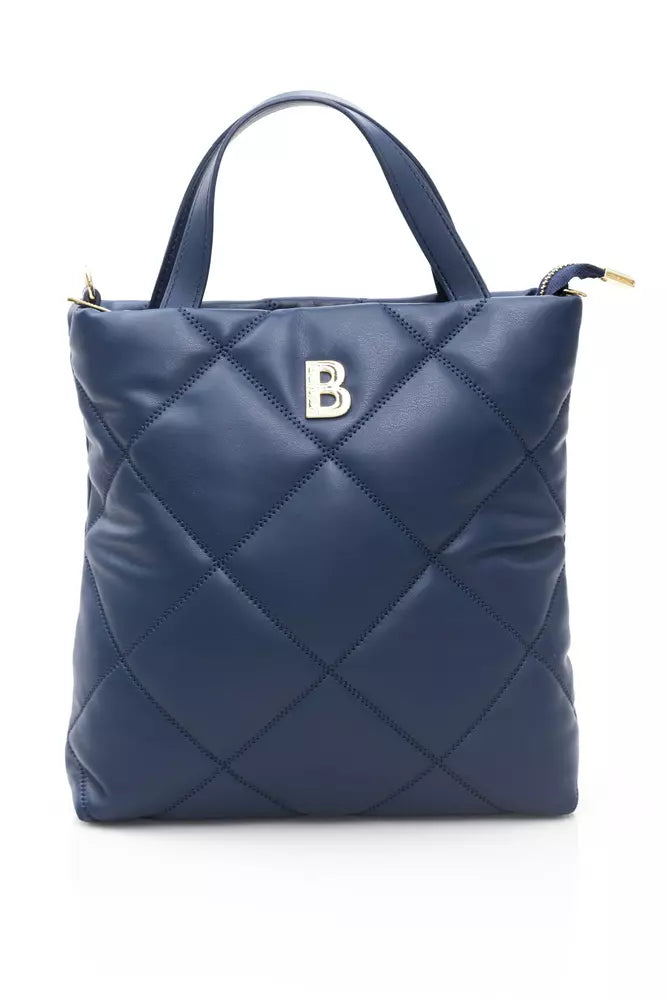 Baldinini Trend Elegant Blue Leather Shoulder Bag with Golden Accents