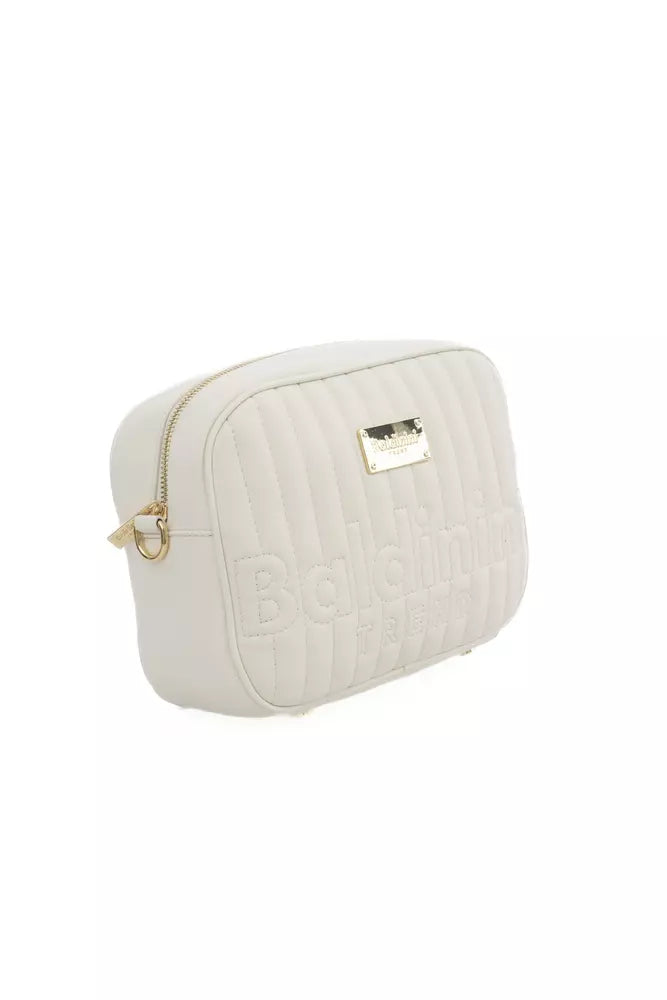 Baldinini Trend Chic White Shoulder Bag with Golden Accents