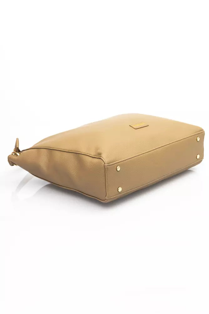 Baldinini Trend Chic Beige Shoulder Bag with Golden Accents