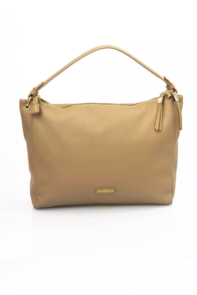 Baldinini Trend Chic Beige Shoulder Bag with Golden Accents