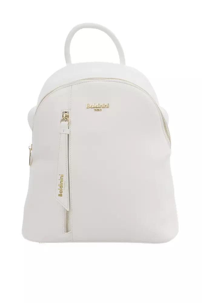 Baldinini Trend White Elegance Backpack with Golden Accents