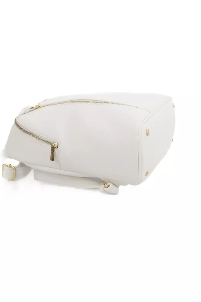 Baldinini Trend White Elegance Backpack with Golden Accents