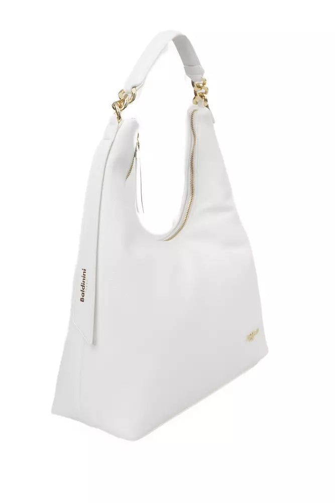 Baldinini Trend Chic White Shoulder Bag with Golden Accents