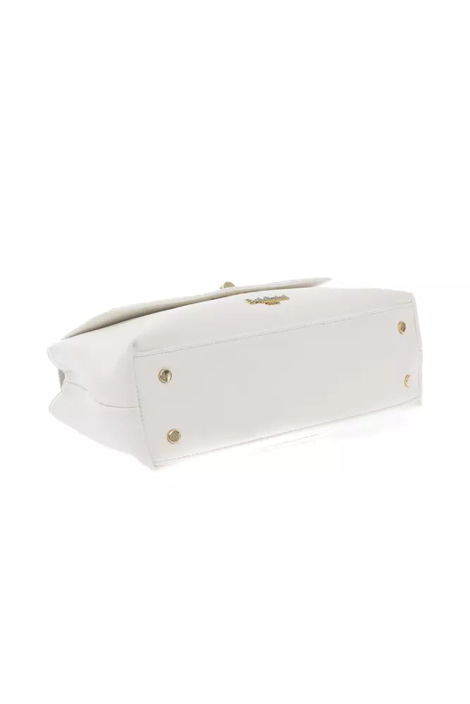 Baldinini Trend Chic White Shoulder Bag with Golden Accents