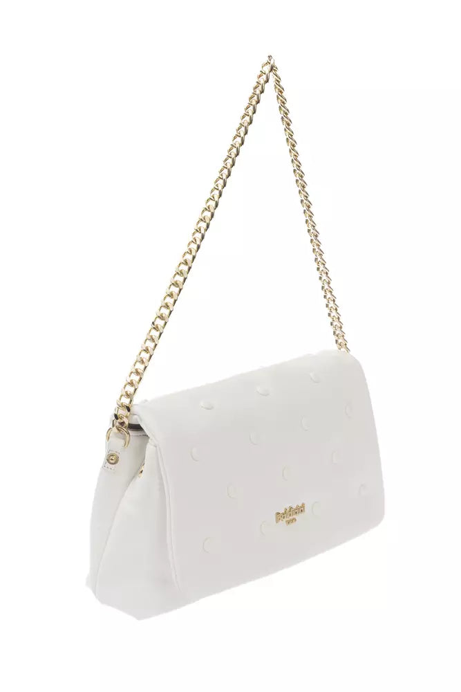 Baldinini Trend Elegant White Leather Shoulder Bag with Golden Accents