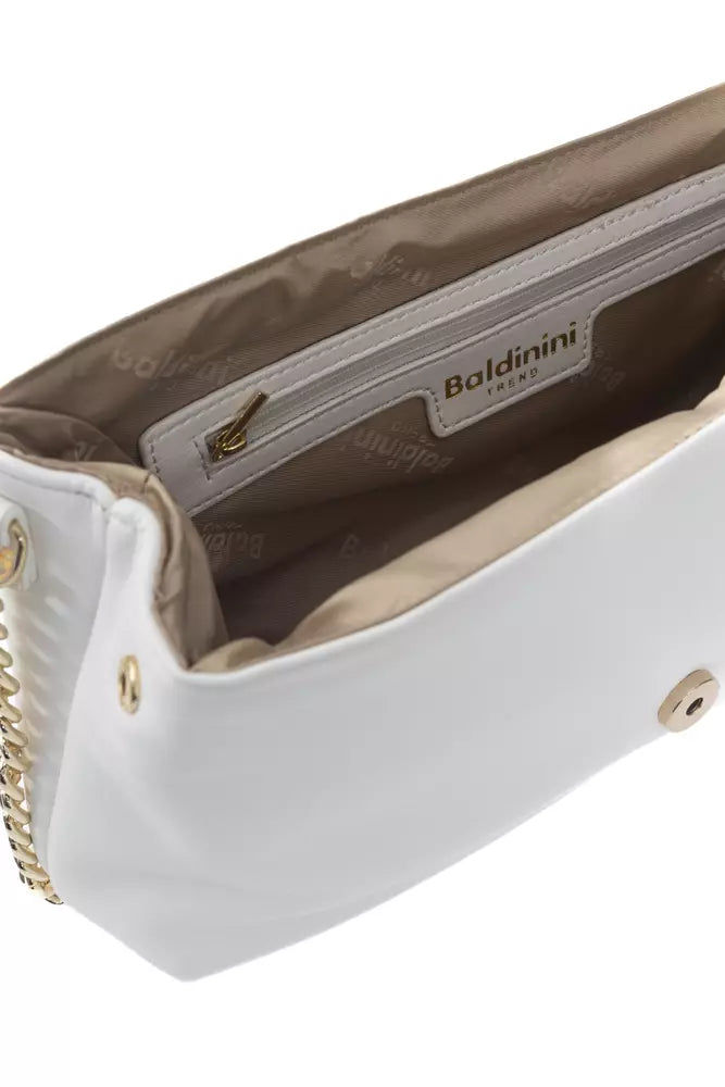 Baldinini Trend Elegant White Leather Shoulder Bag with Golden Accents