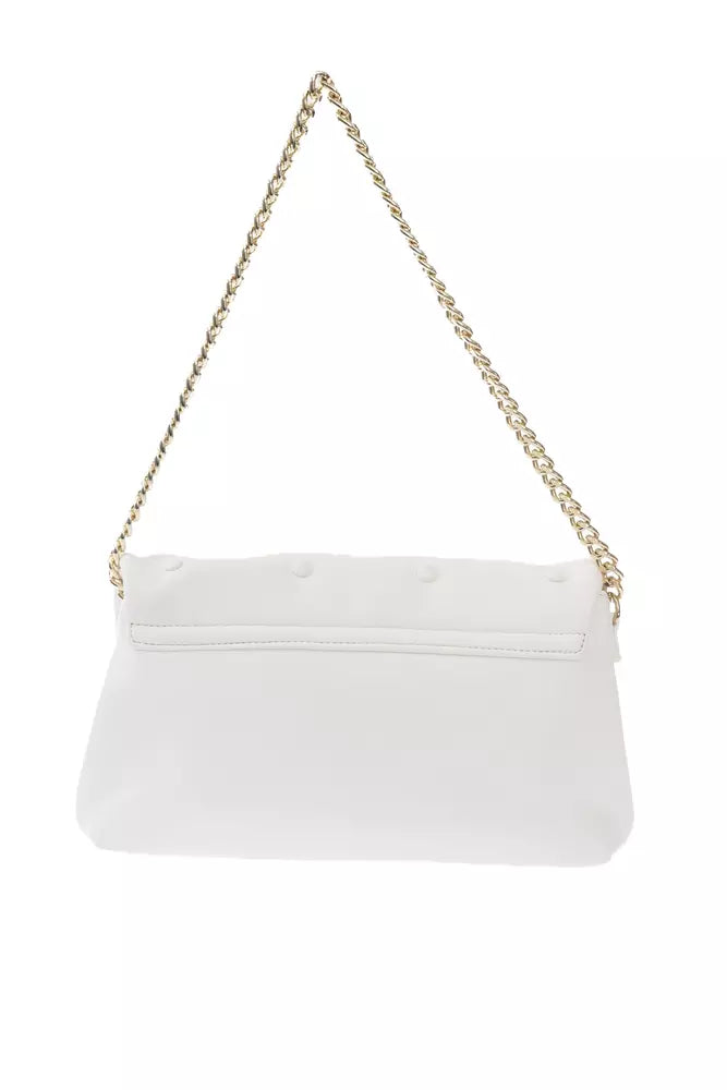 Baldinini Trend Elegant White Leather Shoulder Bag with Golden Accents