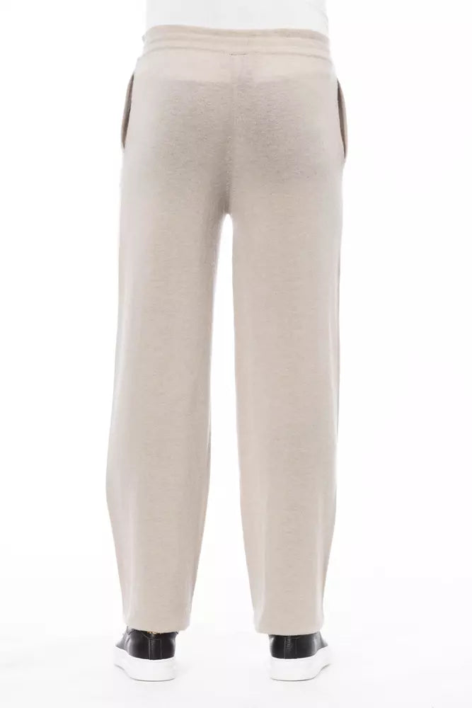 Alpha Studio Chic Beige Drawstring Trousers for Men