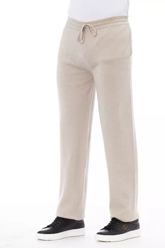 Alpha Studio Chic Beige Drawstring Trousers for Men