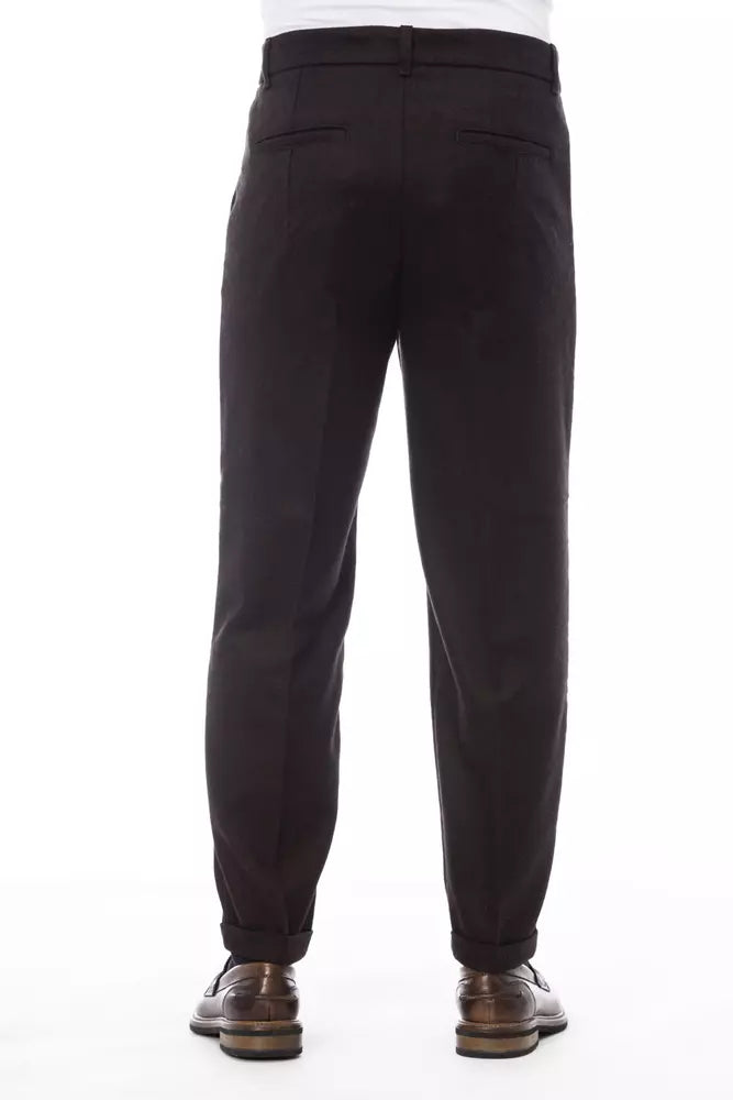 Alpha Studio Elegant Brown Wool-Blend Trousers