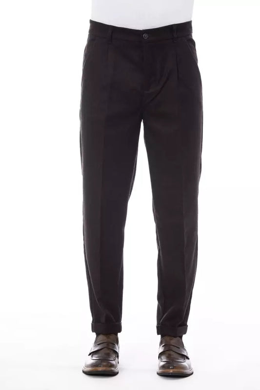 Alpha Studio Elegant Brown Wool-Blend Trousers