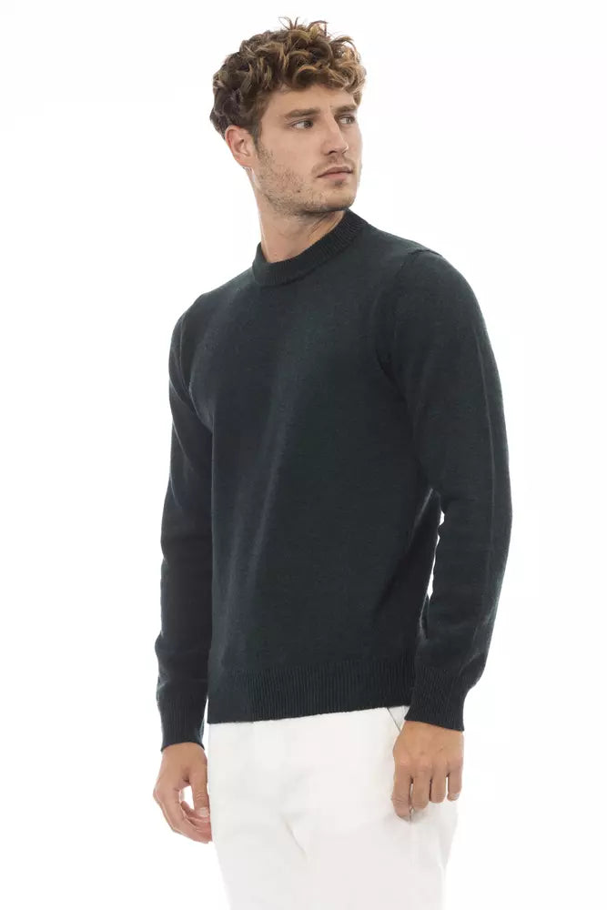 Alpha Studio Elegant Green Crewneck Wool Sweater